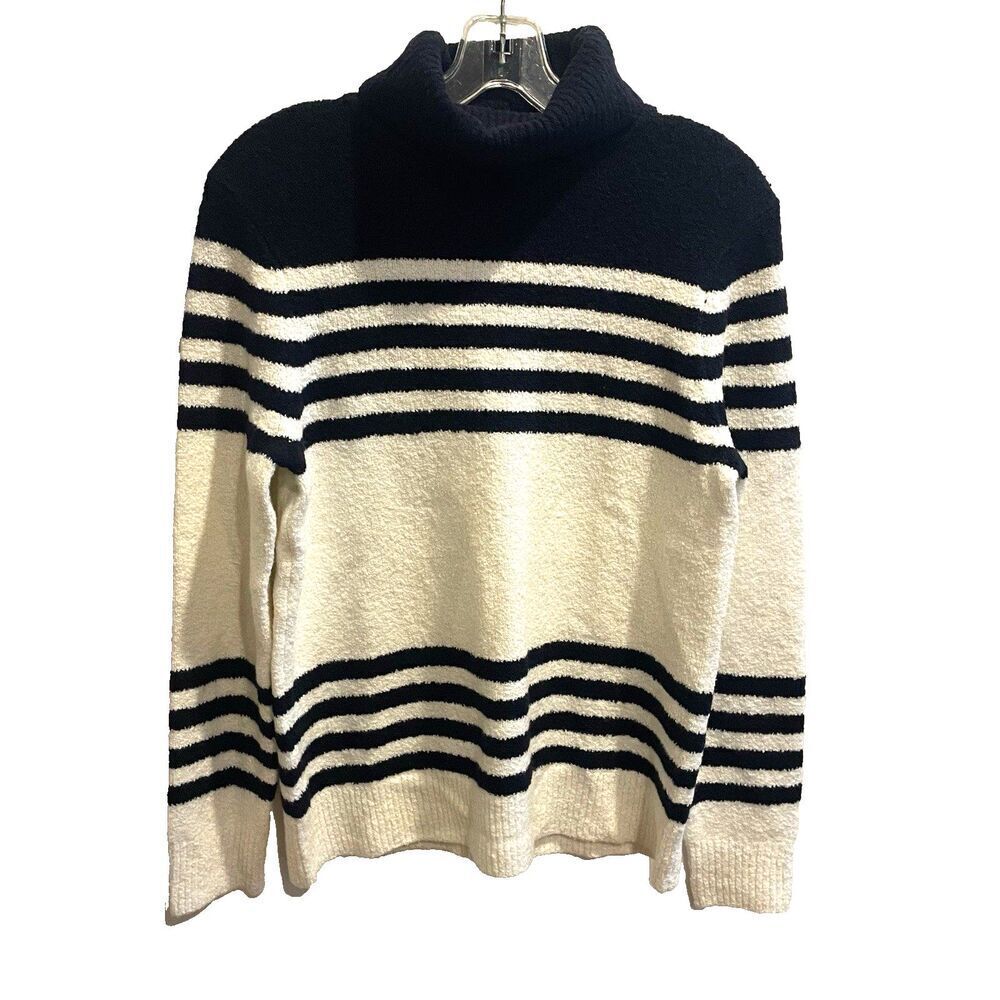 Talbots Black & White Striped Turtleneck Sweater L Cotton Blend Preppy Nautical